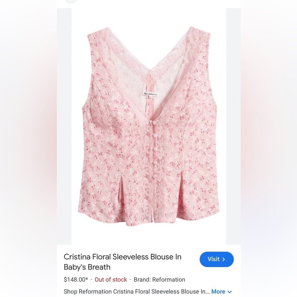 Reformation Blush Floral Lace Tank Top